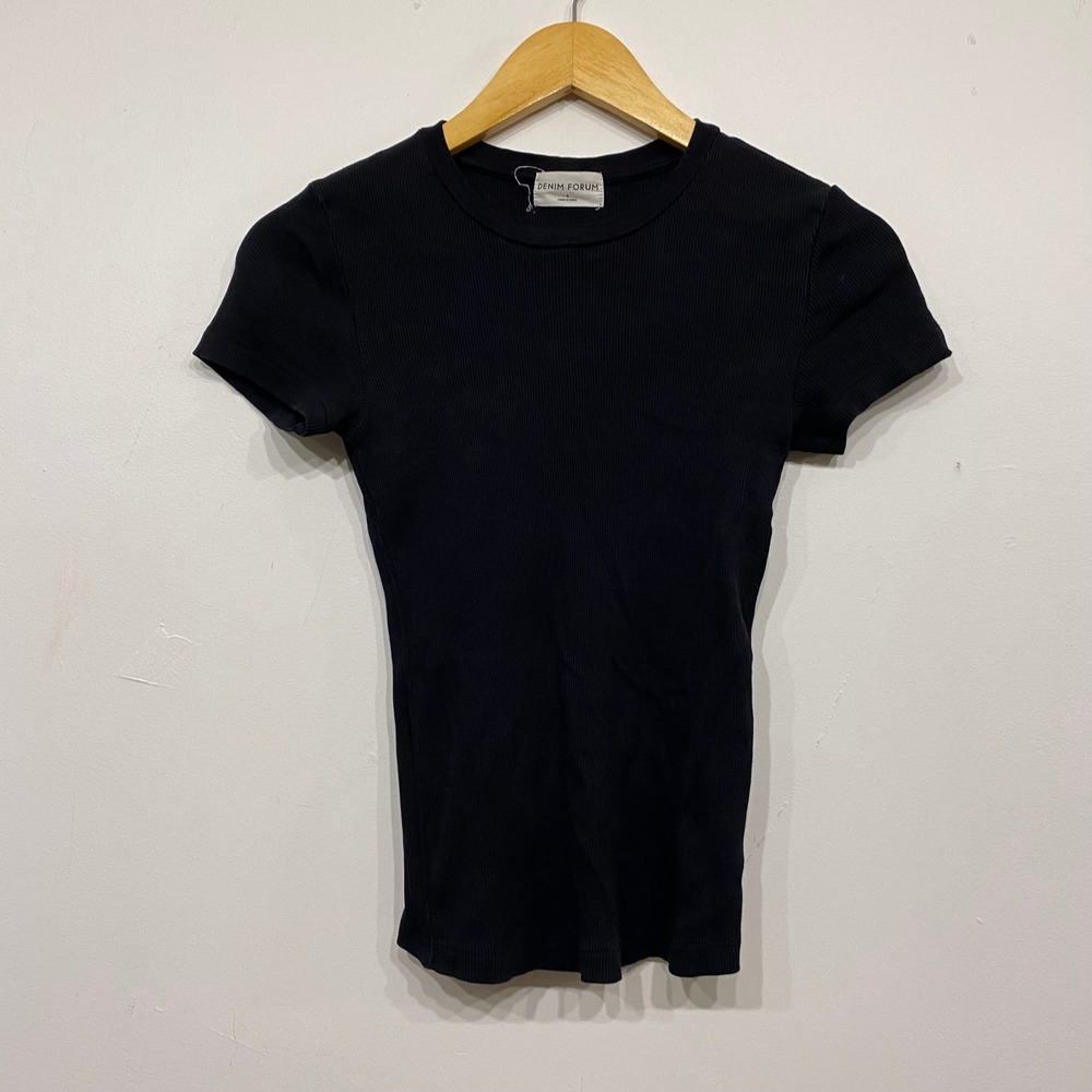 Aritzia Denim Forum Ribbed Short Sleeve Crew Neck Tee Black Small